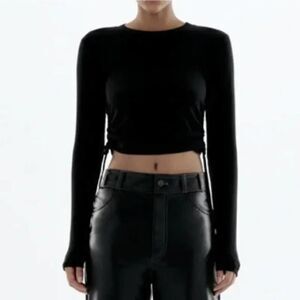 Zara EUC Cropped Black Long Sleeve Top Side Ties Size S